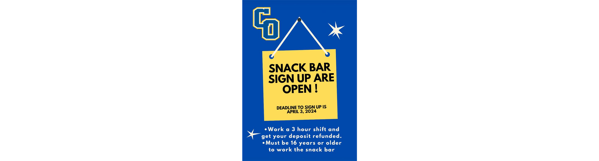 Snack Bar Sign ups available