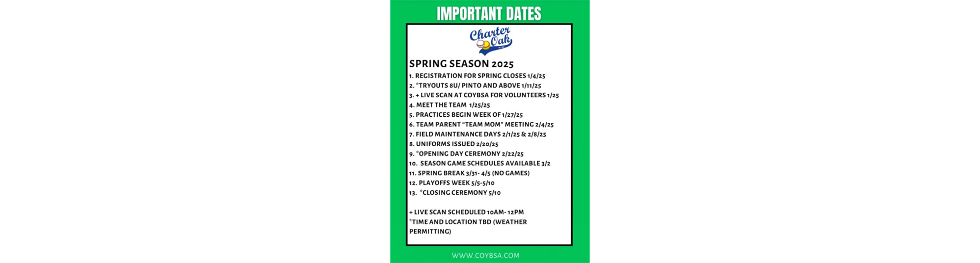 Spring Season Important Dates