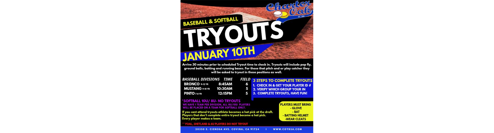 TRYOUTS!!  Sat 1/10
